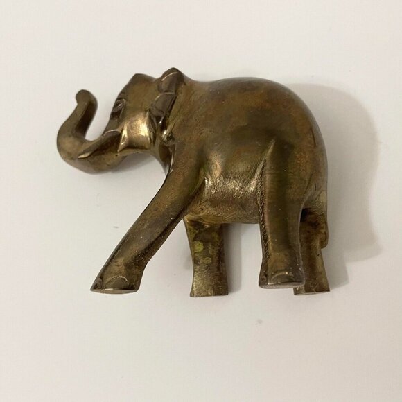 Vintage Brass Elephant Figure 3 Inch Long Trunk Up Figurine - Picture 13 of 16